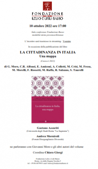 10 ottobre 2022 - La cittadinanza in Italia, una mappa. Presentazione del libro